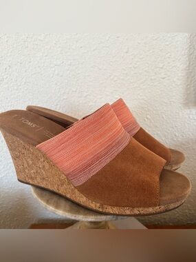 TOMS Monica Mules Coastal Beachy Wedge Cork Heels Slide size 11 vacation western